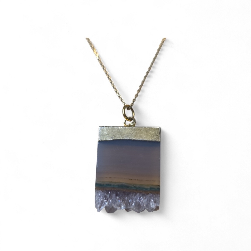 Amethyst Slice Pendant On Italy Gold Plated 925 22 Inch Chain